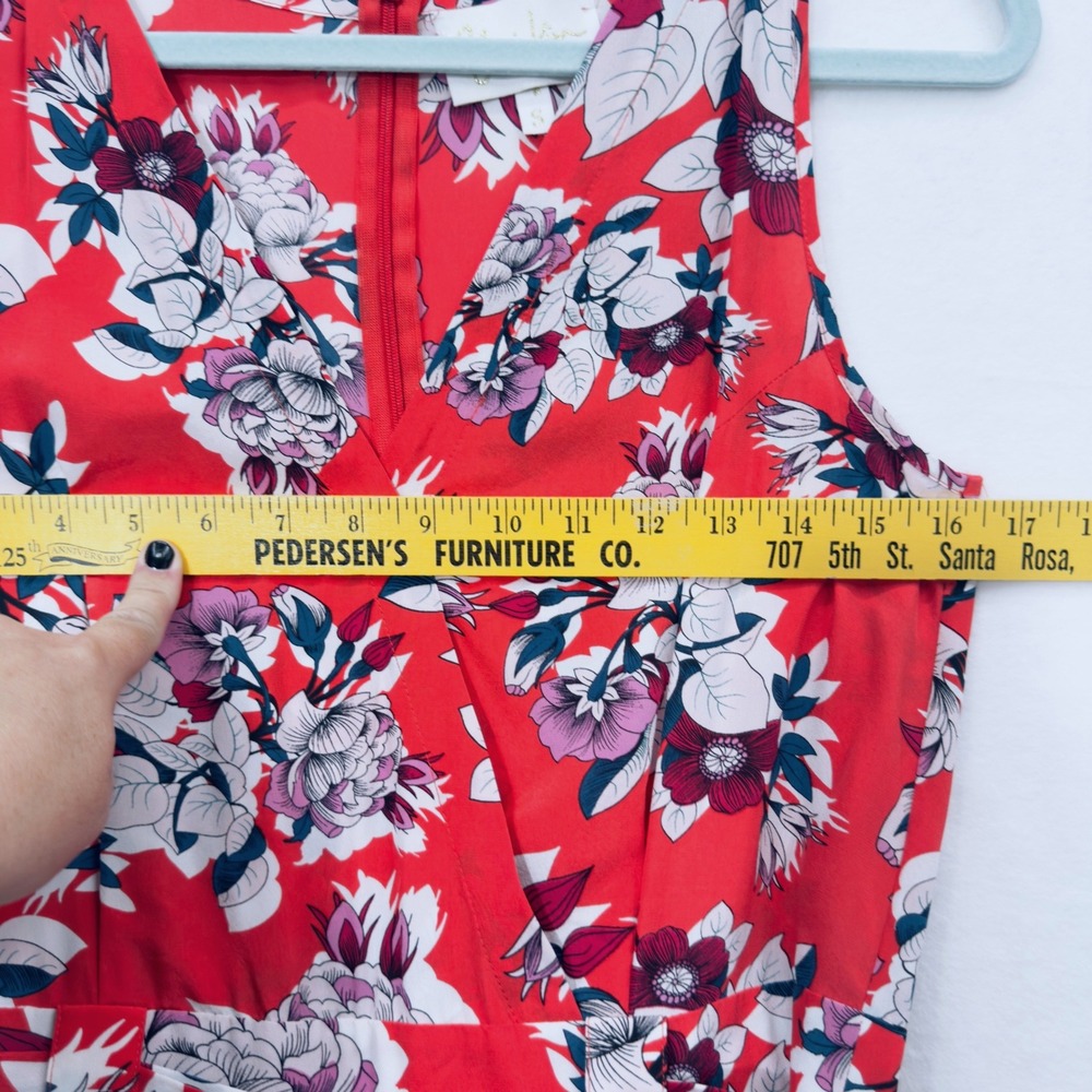 Anthropologie Yumi Kim 100% Silk Floral Jumpsuit SM Red Sleeveless Romantic - Picture 10 of 12